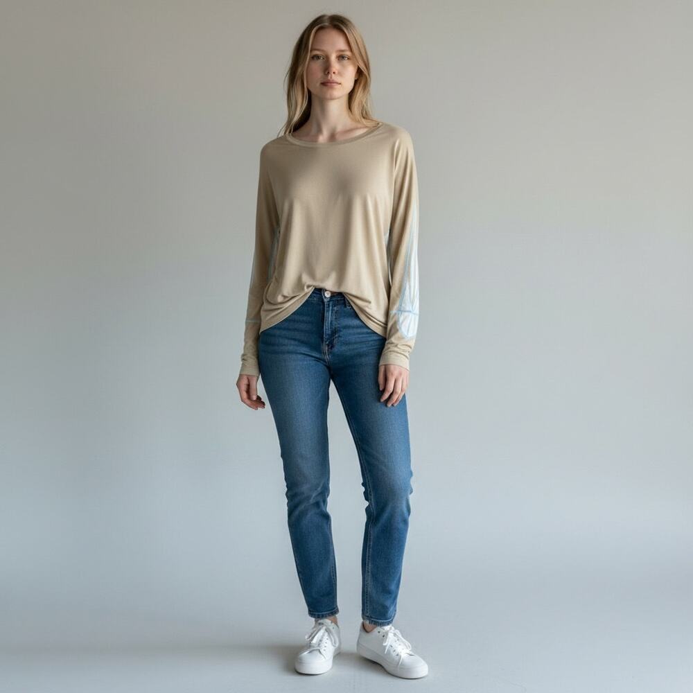 Max Mara NWT Modal Stretch Long Sleeve Top Large Beige Lightweight Luxury Basic